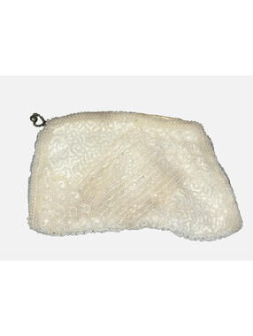 Vintage 1930's Ivory Beaded Clutch Bag Purse Belt/Hand Strap Mirror GUC